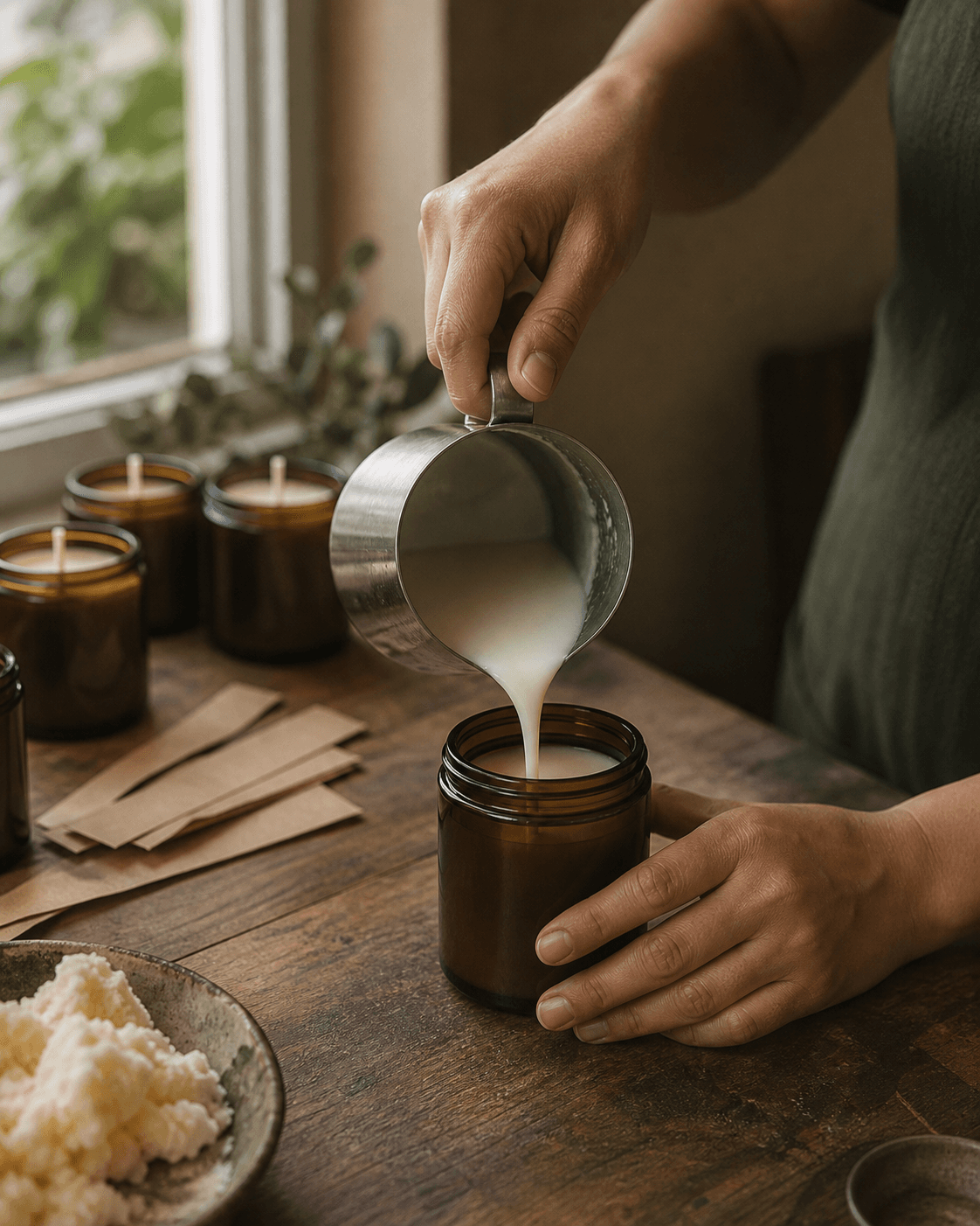 Một góc sống với nến và ánh sáng tự nhiên